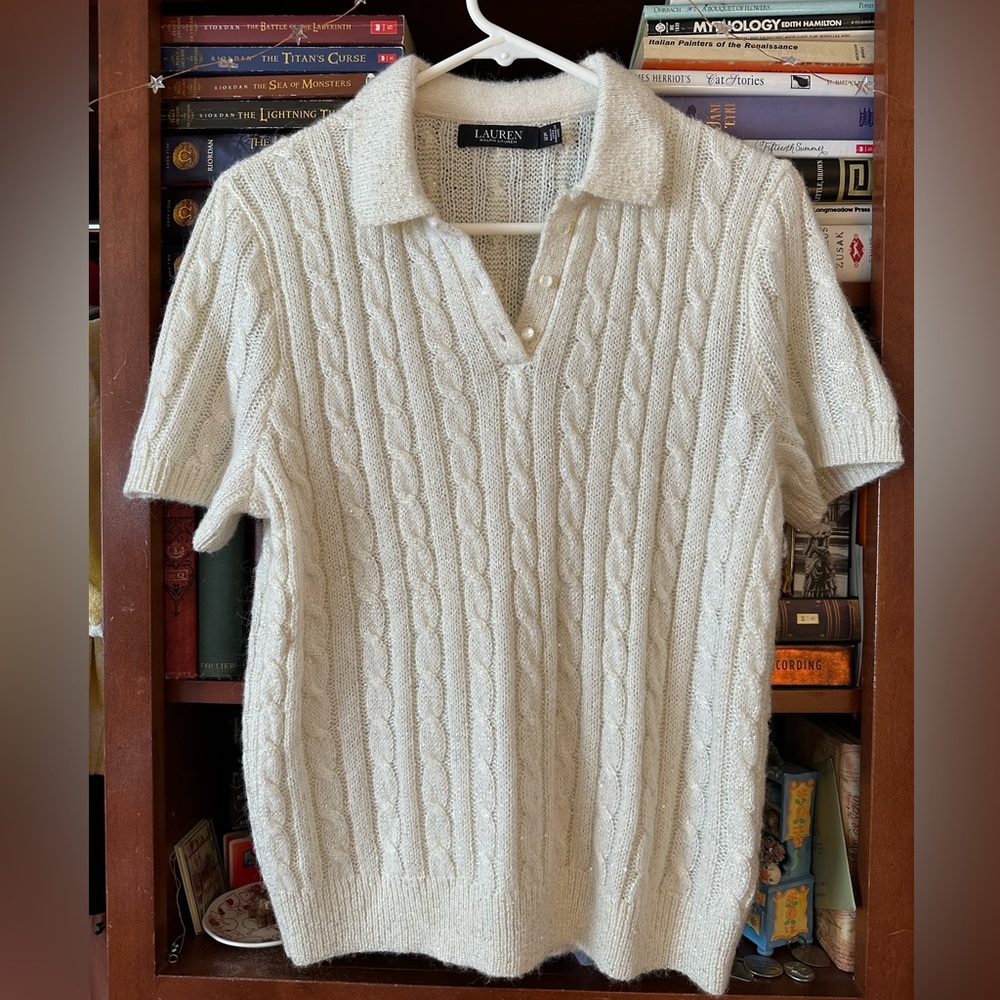 Women’s Lauren Ralph Lauren White Sequin Sweater. Size XL.
